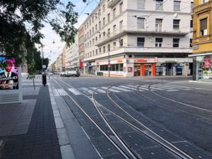 Trolley tracks in front of apartment 2 in Zagreb (Medium)