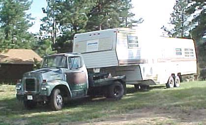 The BC-150 with camping trailer ready to practice for CDL test (2002)